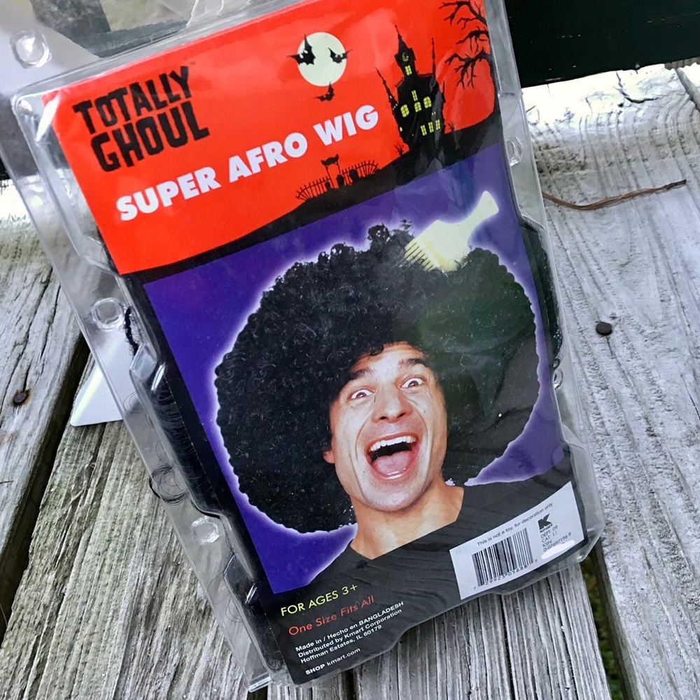 NEW Totally Ghoul Super Afro Wig With Hair Pick Costume Cosplay Fun Dress Up OS